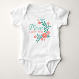 Mom I love you text, blue bird, pink flowers Romper