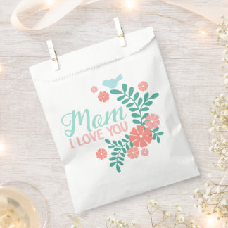 Mom I love you text in cute floral bird design Bedankzakje