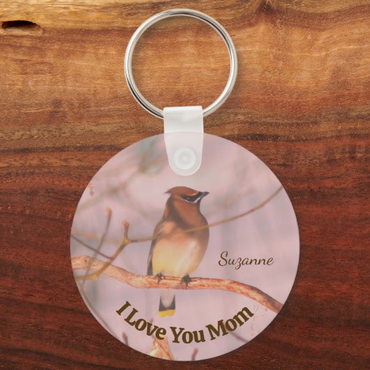 Mom I Love You Waxwing Personalized Sleutelhanger (Achterkant)