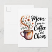 Mom I Run On Coffee And Chaos Aankondigingskaart (Voorkant / Achterkant)