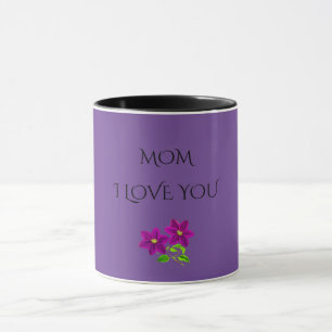 'MOM' IK HOU VAN paarse bloemen met twee mok. Mok