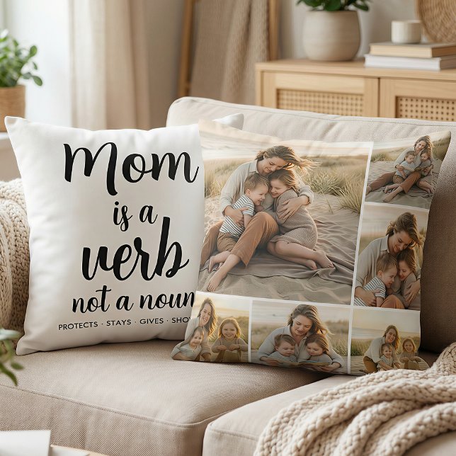 Mom Is a Verb Family Photo Collage Mother Keepsake Kussen (Creator heeft geüpload)