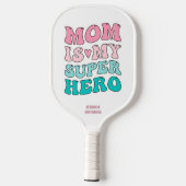 Mom is My Super Hero Pink and Aqua Pickleball Paddle (Achterkant)