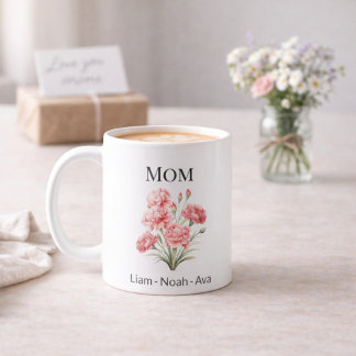 Mom January Birth Flower with Kids Names Koffiemok