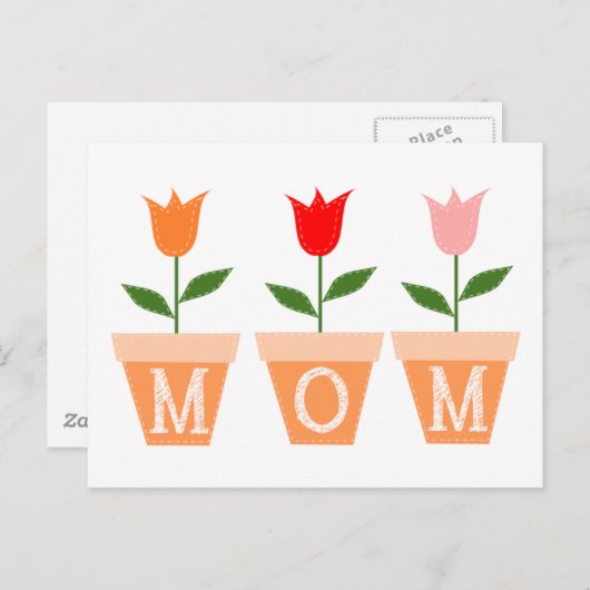MOM (kleurrijke tulpen in klei bloempotten) Briefkaart (Voorkant / Achterkant)