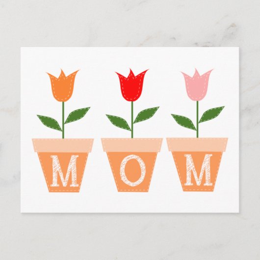 MOM (kleurrijke tulpen in klei bloempotten) Briefkaart (Voorkant)