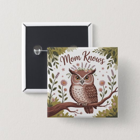 Mom Knows Vierkante Button 5,1 Cm (Voorkant /achterkant)