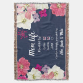 Mom Life Koffie & Slaap Bloemen Naam Gooi Deken (Voorkant Verticaal)