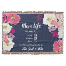 Mom Life Koffie & Slaap Bloemen Naam Gooi Deken