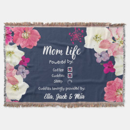 Mom Life Koffie & Slaap Bloemen Naam Gooi Deken