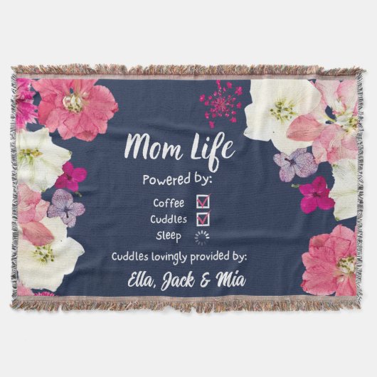 Mom Life Koffie & Slaap Bloemen Naam Gooi Deken (Voorkant)