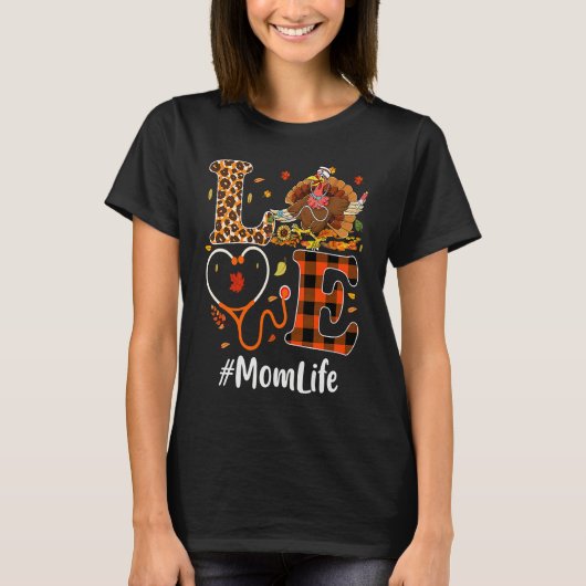 Mom Life Love Thanksgiving Leopard Stethoscope  Tu T-shirt (Voorkant)