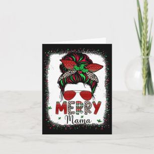 Mom Life Messy Bun Plaid Leopard Xmas Merry Mama C Kaart
