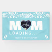 Mom Loading Photo Ultrasound Blue Baby Shower Spandoek (Horizontaal)