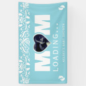Mom Loading Photo Ultrasound Blue Baby Shower Spandoek (Verticaal)