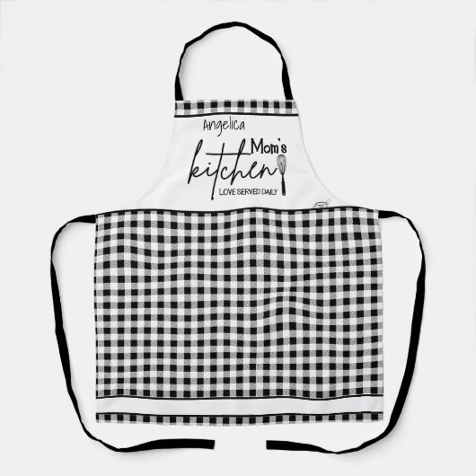 Mom Love Boerderij Zwart Wit Buffalo Plaid grijs Schort (Voorkant)