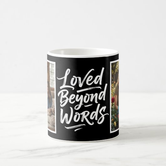 Mom Loved Beyond Words Custom 2 Photo Black Koffiemok (Center)