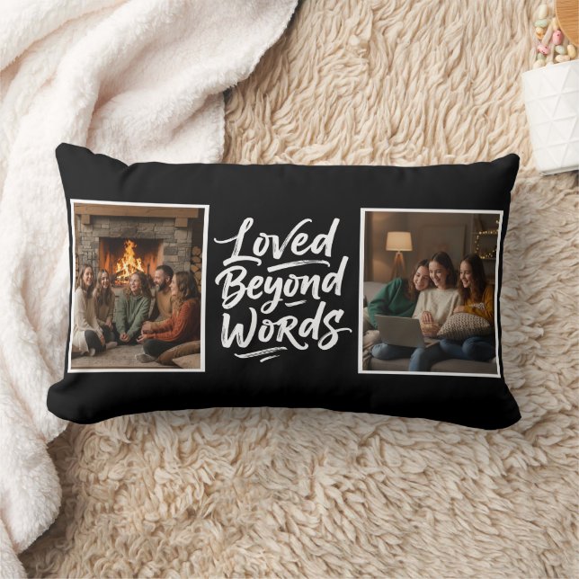 Mom Loved Beyond Words Custom 2 Photo Black Kussen (Deken)