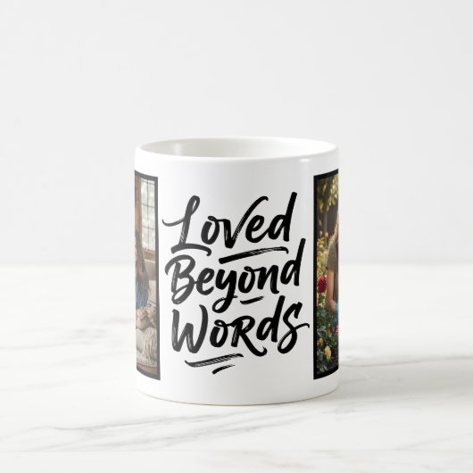 Mom Loved Beyond Words Custom 2 Photo Minimalist Koffiemok (Center)