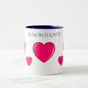 "MOM" met roze harten koffie of thee mok. Tweekleurige Koffiemok