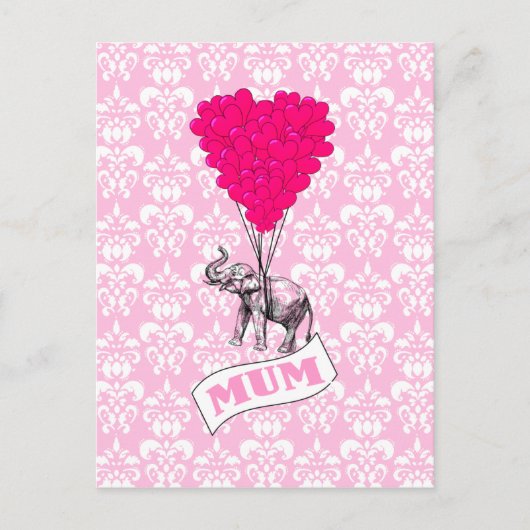 Mom met roze olifant briefkaart (Voorkant)
