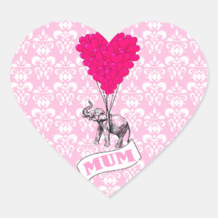 Mom met roze olifant hart sticker