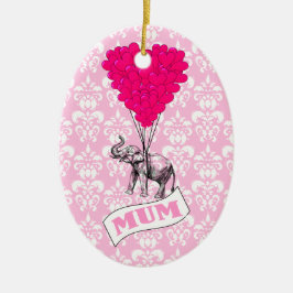 Mom met roze olifant keramisch ornament