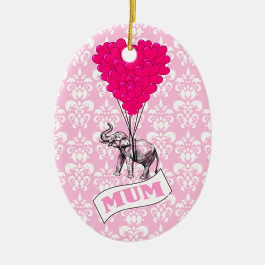 Mom met roze olifant keramisch ornament (Voorkant)