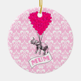 Mom met roze olifant keramisch ornament