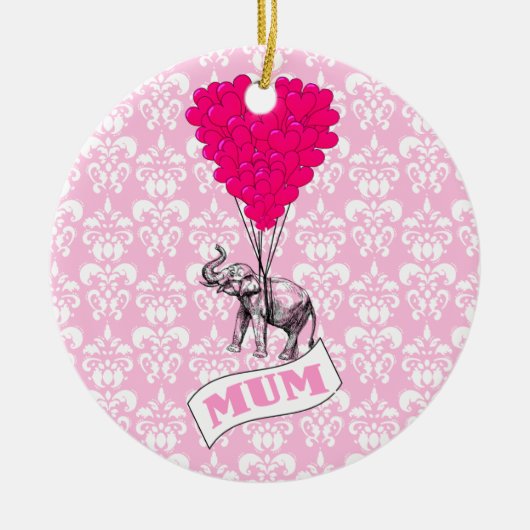 Mom met roze olifant keramisch ornament (Voorkant)