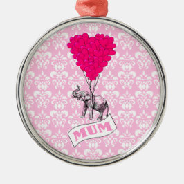 Mom met roze olifant metalen ornament