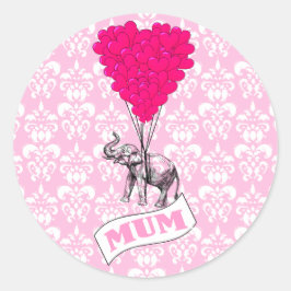 Mom met roze olifant ronde sticker