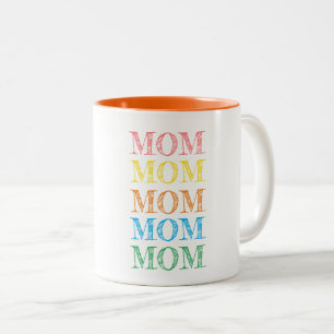 MOM Moderne Typografie Regenboog Kleuren Moederdag Tweekleurige Koffiemok