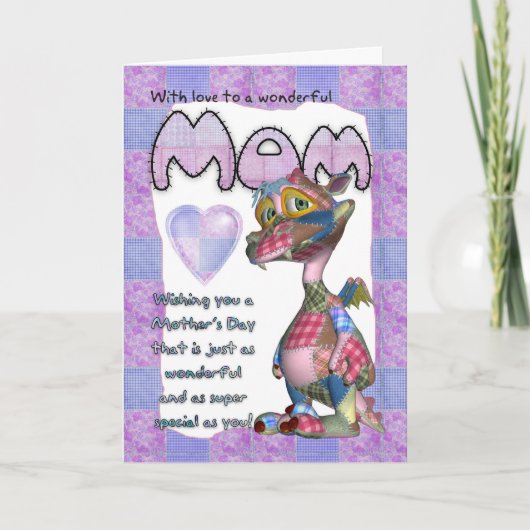 Mom Moederdag Kaart - Patchwork Dragon - Schattige (Voorkant)