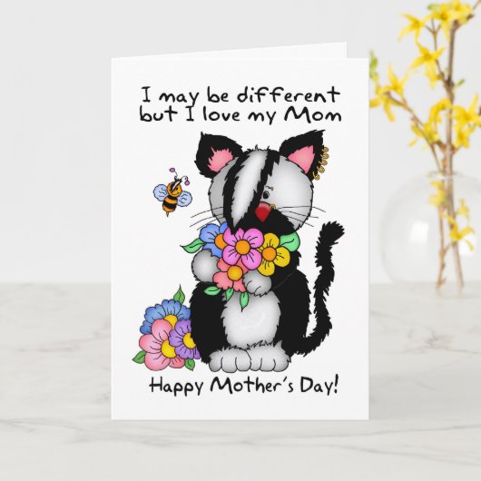 Mom Moederdag Kaart - Punk/Rock/Emo Cat and Bee (Gele Bloem)