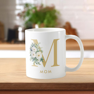 Mom Monogram Letter Floral Koffiemok
