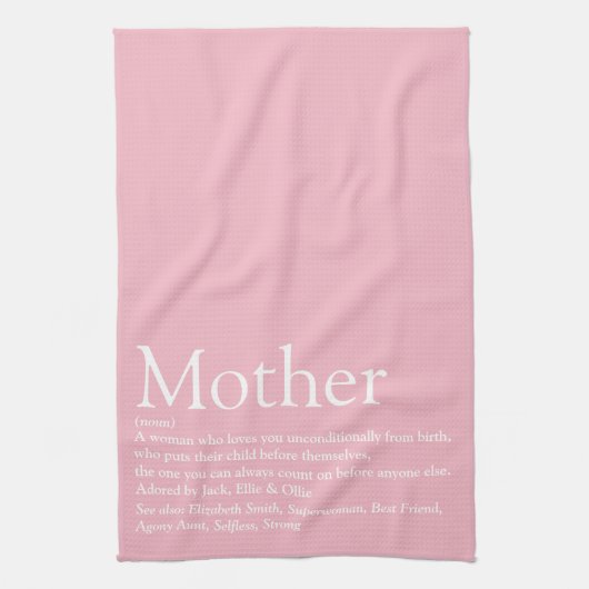 Mom Mother Definition Quote Pink Theedoek (Verticaal)