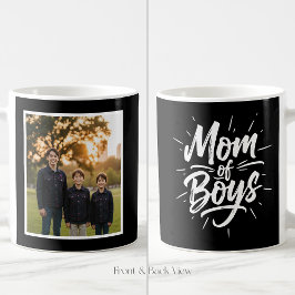 Mom of Boys Brush Script Custom 1 Photo Black Koffiemok