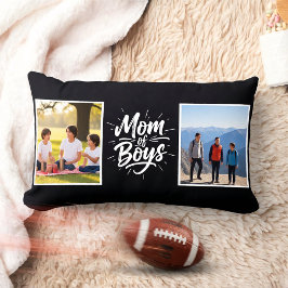 Mom of Boys Brush Script Double Photo Black Kussen