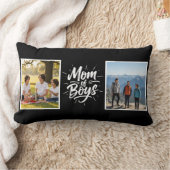 Mom of Boys Brush Script Double Photo Black Kussen (Deken)