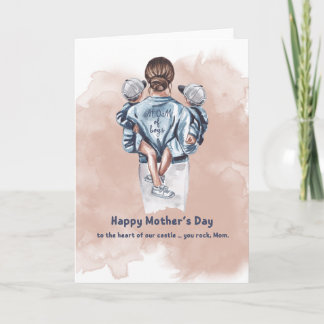 Mom of Boys Watercolor Mother’s Day Card Kaart
