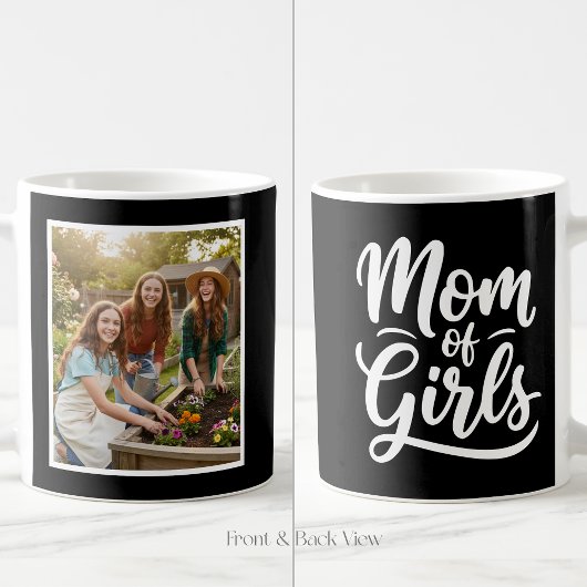 Mom of Girls Brush Script 1 Custom Photo Black  Koffiemok