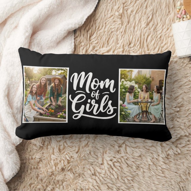 Mom of Girls Brush Script Double Photo Black White Kussen (Deken)
