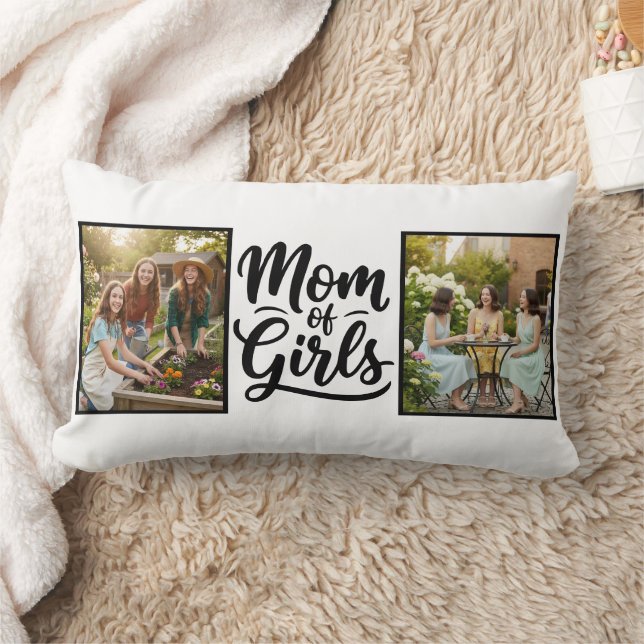 Mom of Girls Brush Script Double Photo Kussen (Deken)