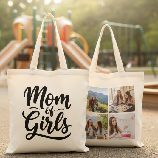 Mom of Girls Brush Script Four Photo Tote Bag
