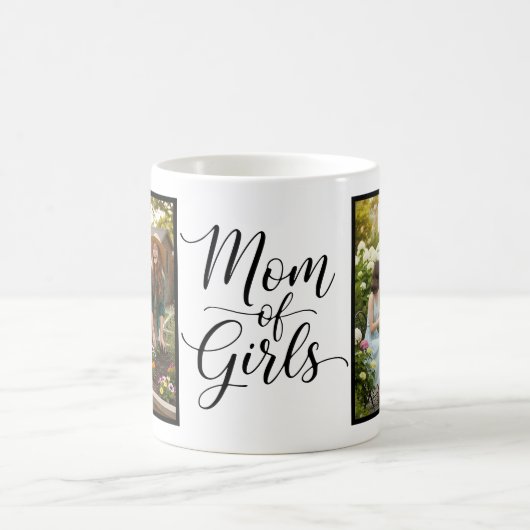 Mom of Girls Elegant Modern Script 2 Photo Koffiemok (Center)