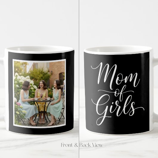 Mom of Girls Elegant Script 1 Custom Photo Black Koffiemok