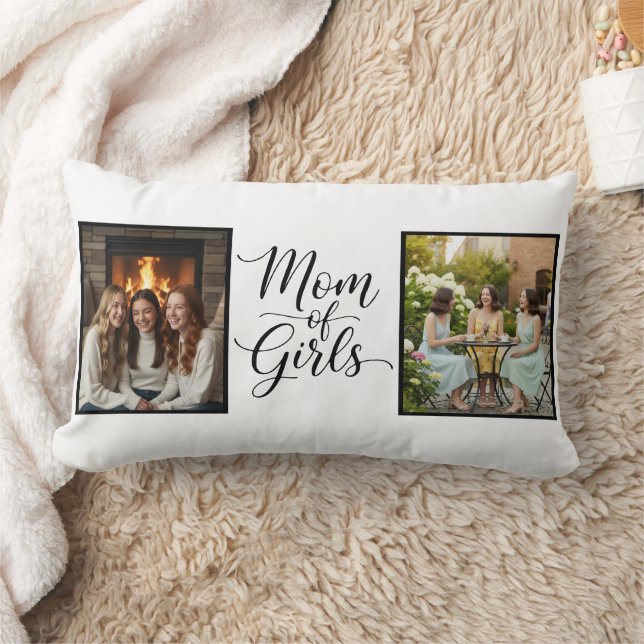 Mom of Girls Modern Elegant Script Double Photo Kussen (Deken)