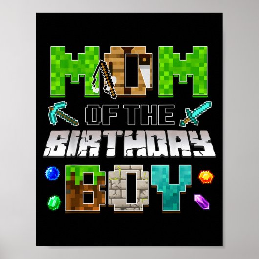 Mom Of The Birthday Boy Funny Gaming Birthday Xel  Poster (Voorkant)