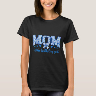 Mom of The Birthday Girl Blue Chinoiserie Floral T-shirt